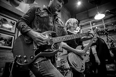 Close-up of guitarist performing