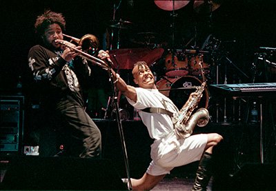 Performer kneeling during stage scene